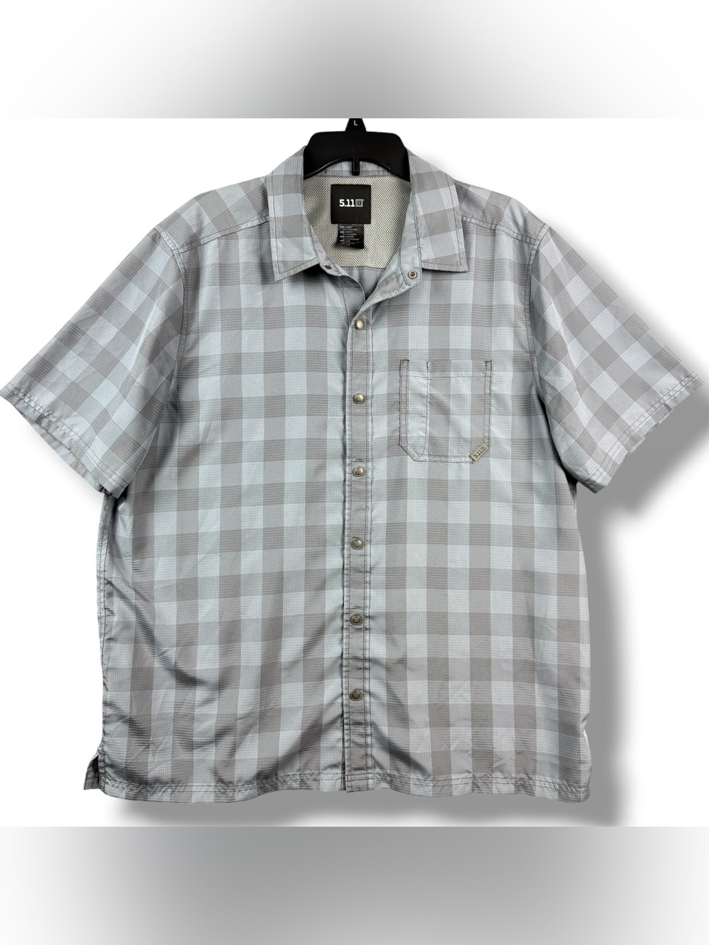 5.11 Tactical Men's Nate Short Sleeve Shirt Large L Lunar Gray Plaid Snap Up